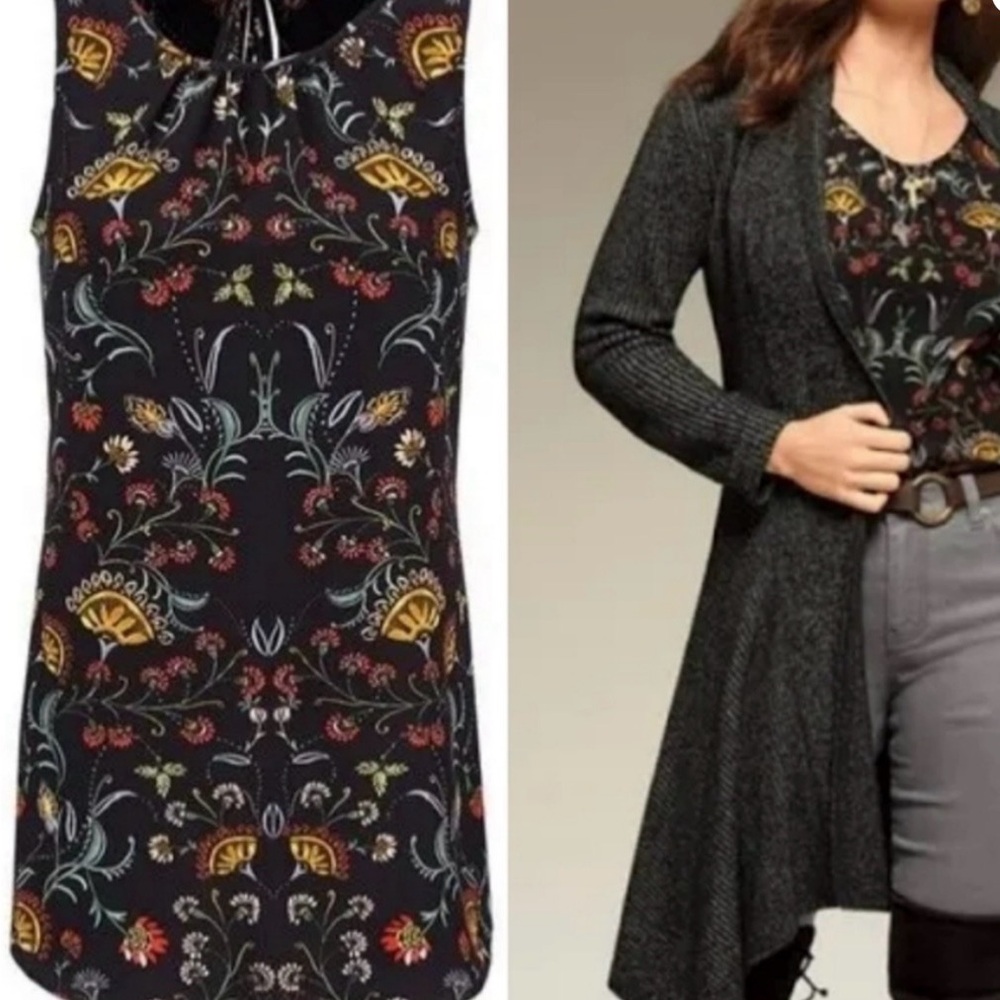 CAbi Black Floral-Print Sleeveless Camisole